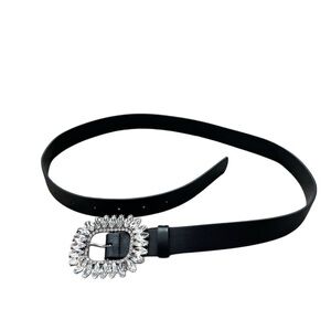 Express Black Belt with Diamond Stud Silver Buckle Size Small